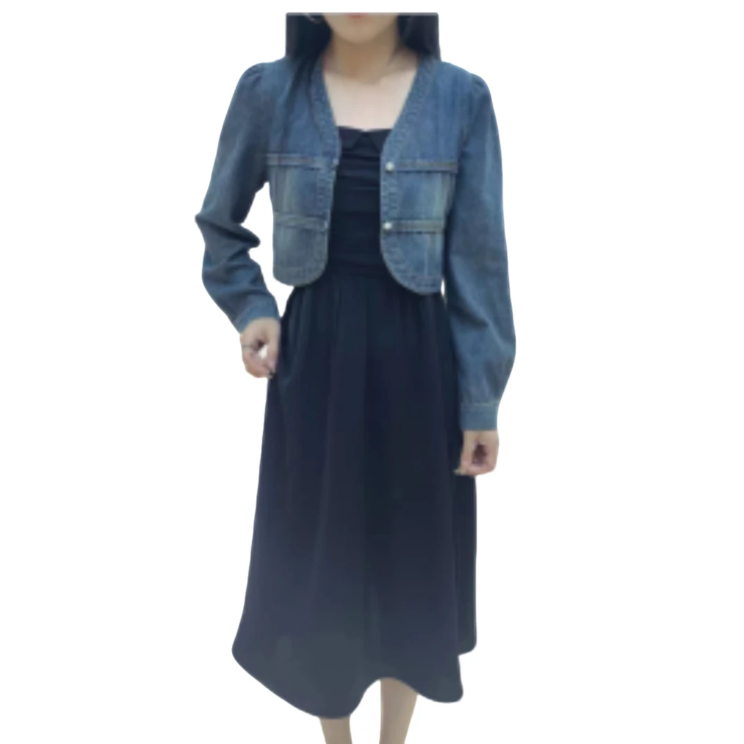 【小依专享】D5F30267A时尚套装-0267秋季裙子牛仔连衣裙蓝色吊带