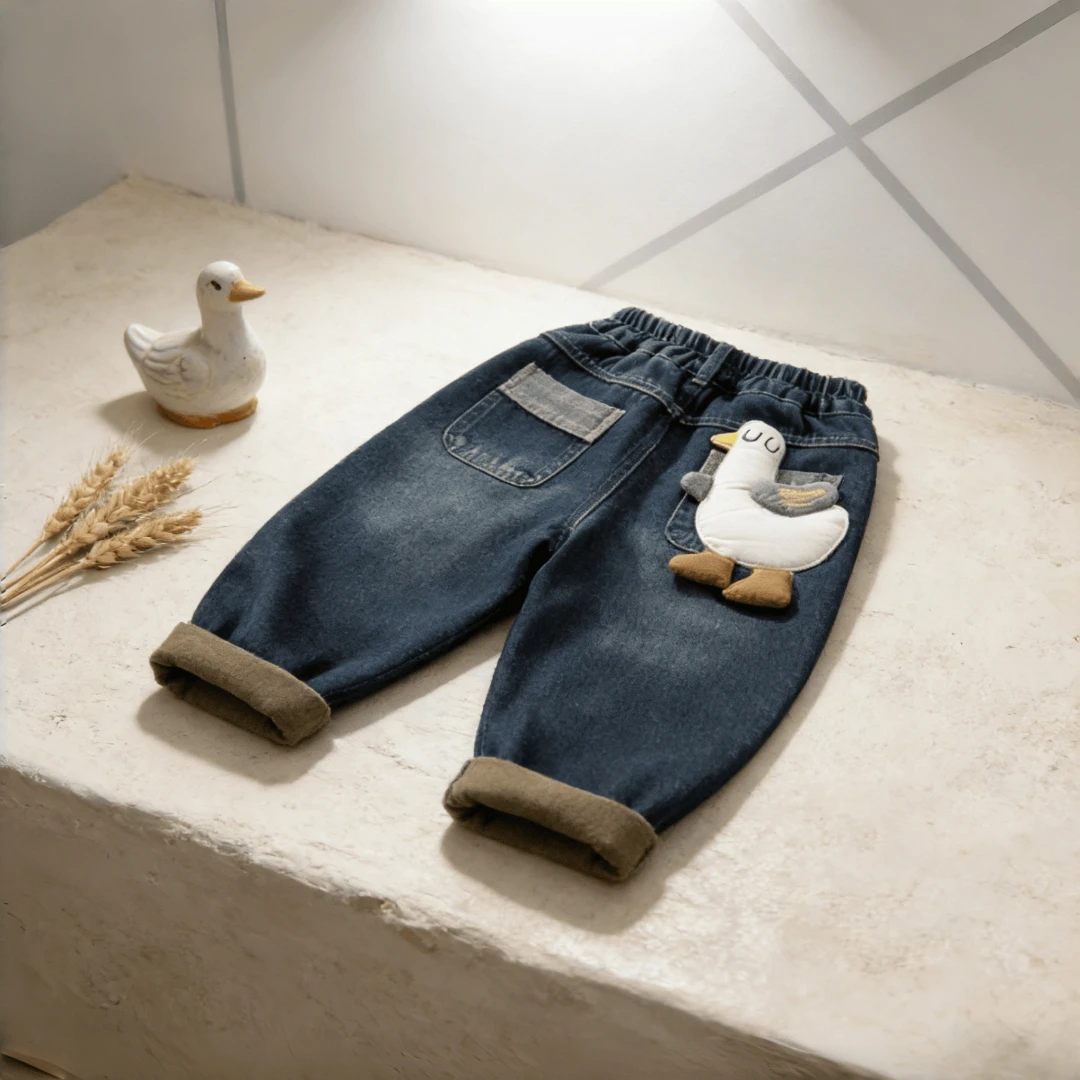 宝宝卡通加厚长裤子男童韩版冬装儿童加绒牛仔裤新款小童洋气冬季