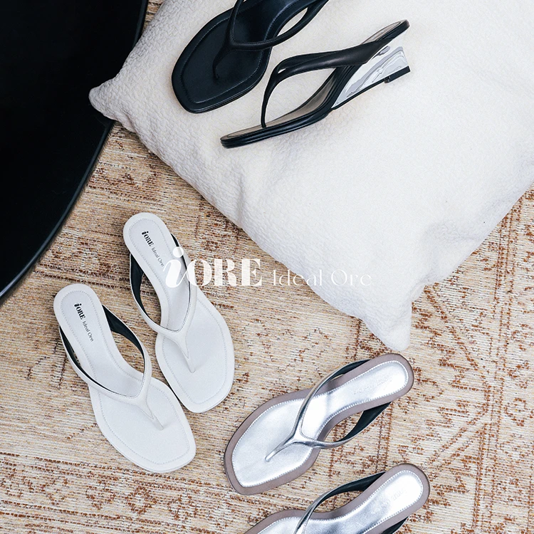 IORE理想矿石设计师原创 简约灵动显长腿坡跟夹指凉拖鞋