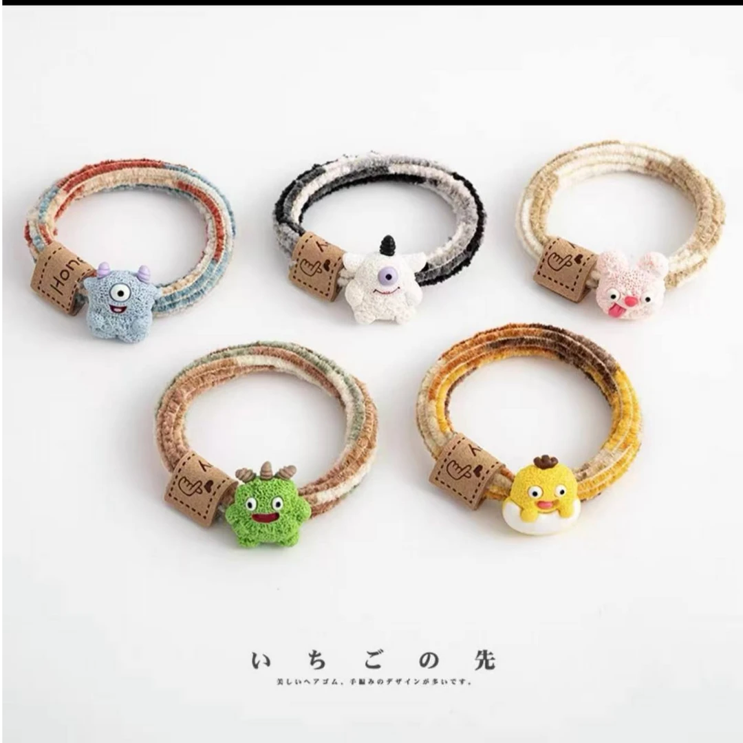 Z523新款呆萌小怪物发绳黄蓝绿粉白（五颜色一组）