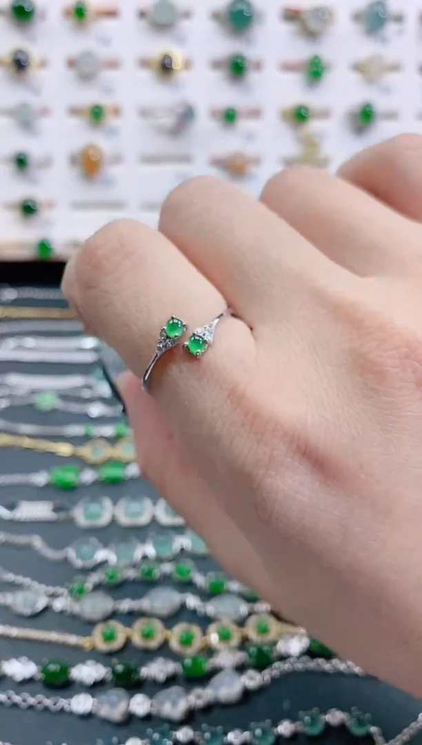 银S925镶嵌戒指翡翠天然翡翠