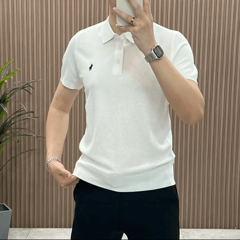 【冰感黑科技】男士冰丝伊力特Polo领短袖2025夏季提花休闲百搭针织