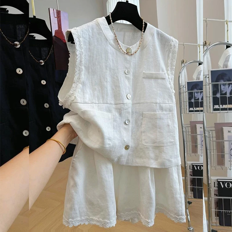 流行款盐系轻熟套装2025夏季简约高级感背心休闲短裤两件套