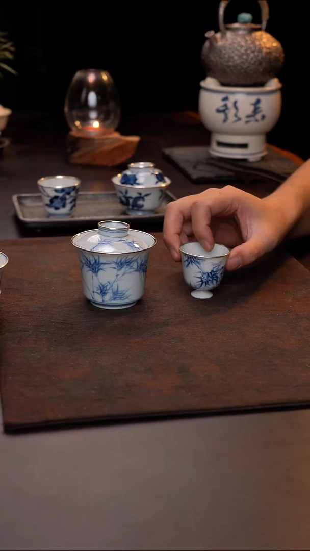 手绘竹子盖碗1竹子杯子1