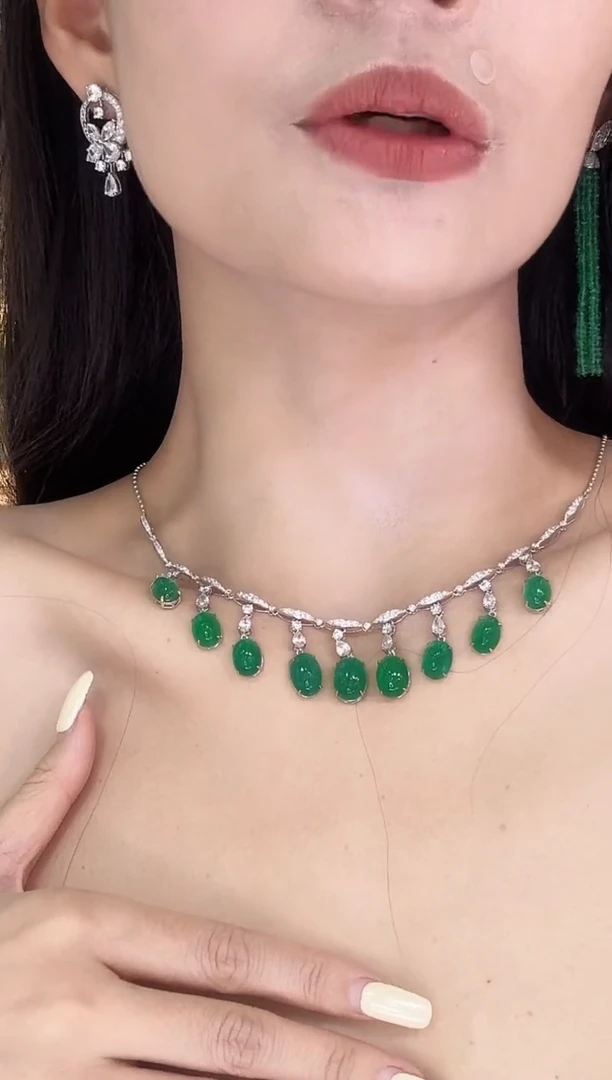 铂Pt950镶嵌戒指祖母绿33ct豪华祖母绿项链24157