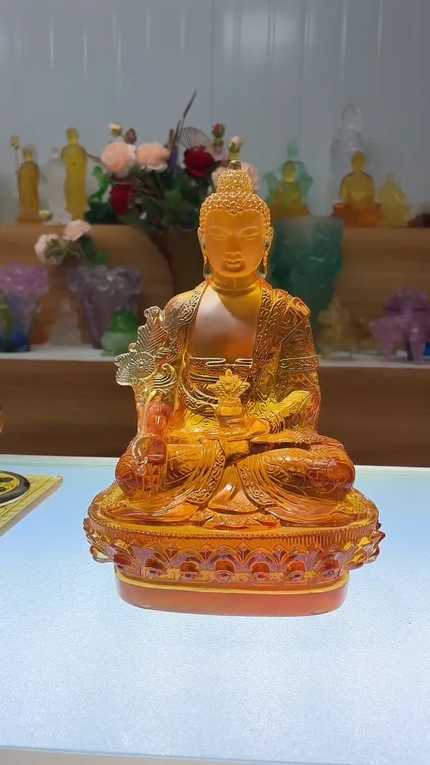 琉璃手工艺品琥珀色药师佛21公分