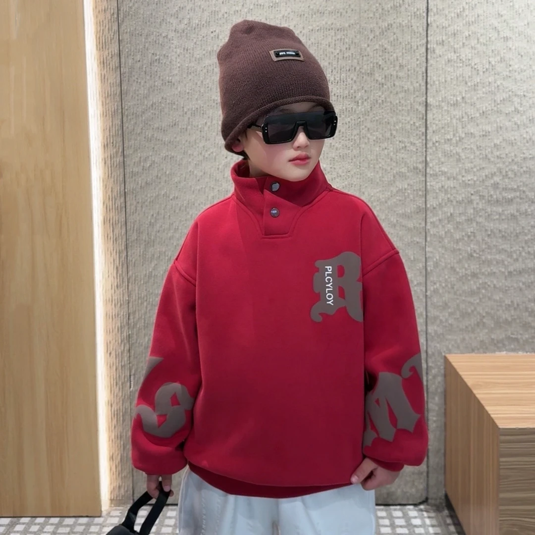 加绒儿童韩版洋气套头中大童男童女童帅气保暖上衣男宝加厚加绒