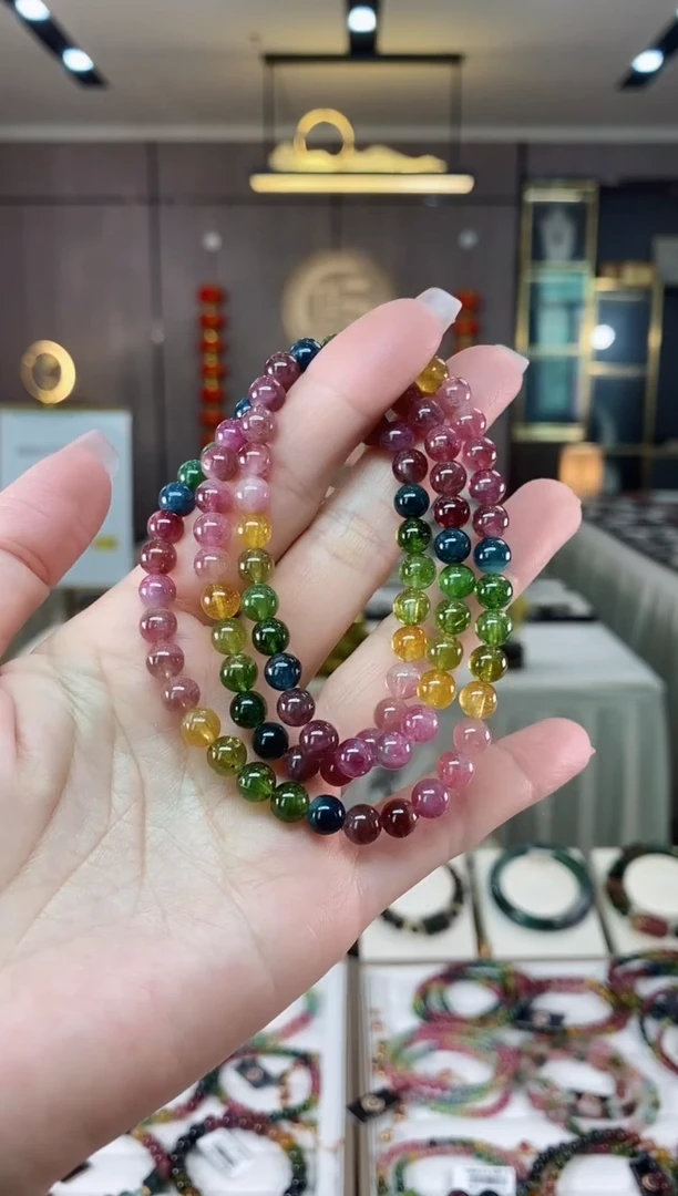 【闪购商品】碧玺三圈手串6mm+未镶嵌（多样性发一条）hon