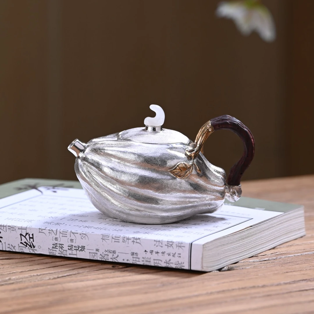 细工坊君禅竹·中式急须足银999容量170ml陶瓷茶具家用筋纹茶道