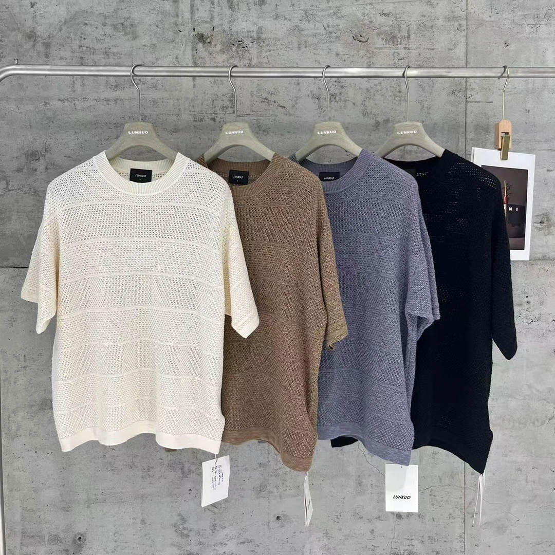韩系老钱风Knits Tee复古编织设计圆领短袖男女设计师款半袖T恤