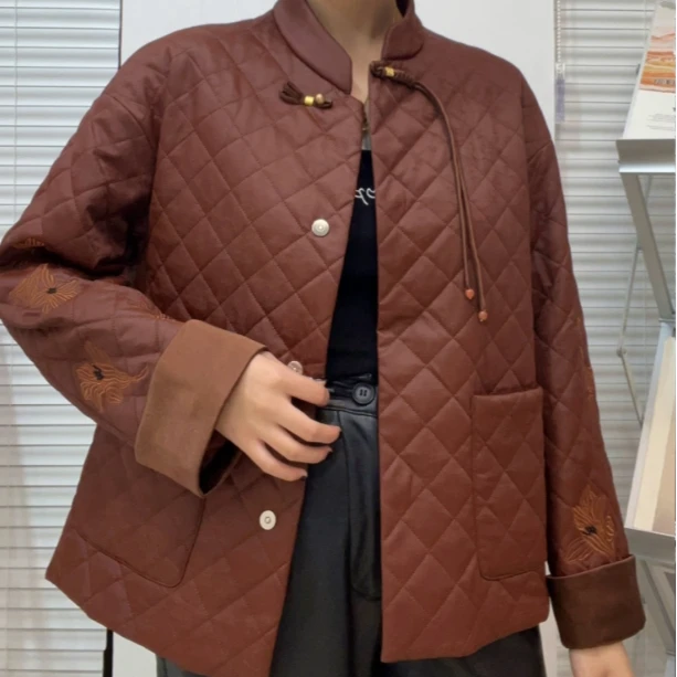 欣欣轻奢立领棉衣棉服复古秋冬女装菱格外套休闲加绒百搭宽松