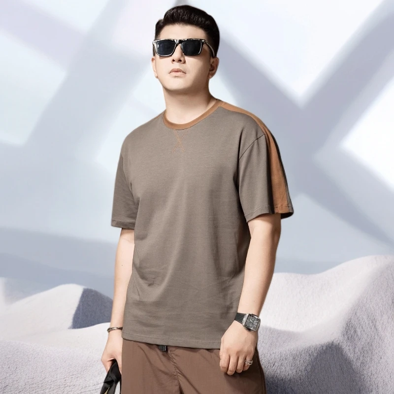 宾斯洛特纯棉短袖男款夏季凉感透气上衣宽松休闲拼色半袖t恤男士