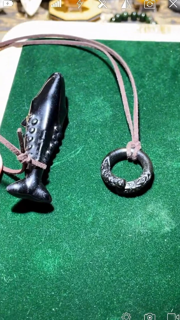 未镶嵌黑曜岩珠宝奇石Q001772+Q001882 鲲+ 戒圈+皮绳+文玩袋