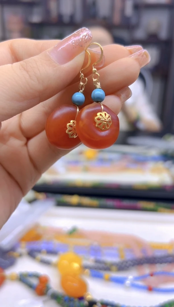 14K金镶嵌蜜蜡耳饰DIY款E65