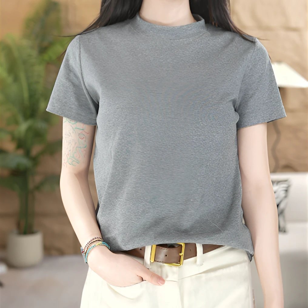 四季可穿新款纯色圆领多色多码休闲百搭时尚显瘦气质女士T恤