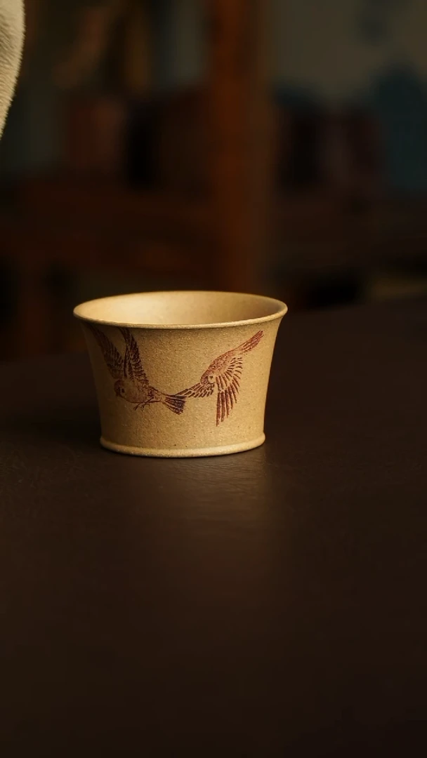 茶杯紫砂55号 双鸟杯 双12炸漏宜兴紫砂原矿作品