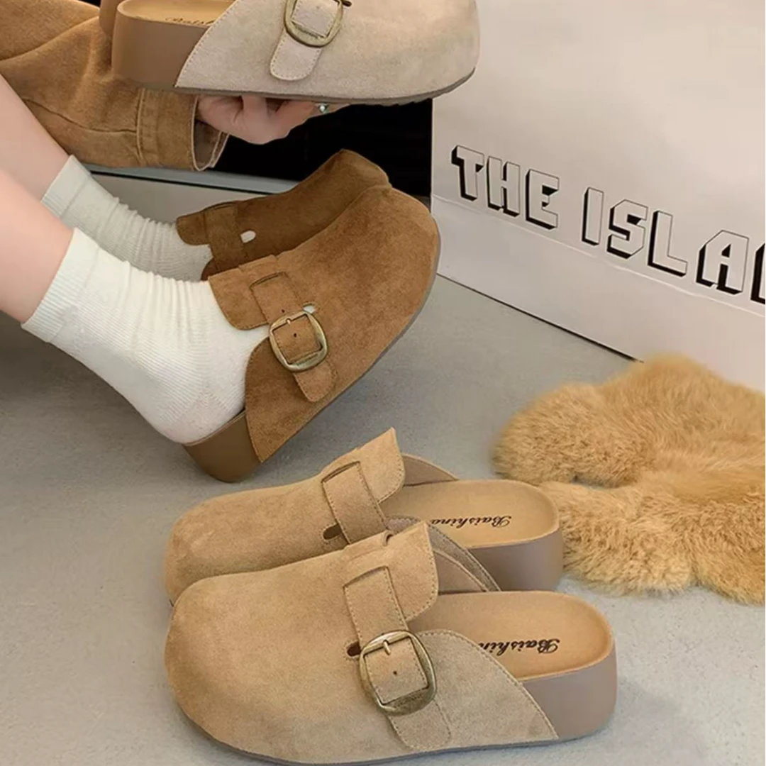 【品牌】5cm厚底包头拖女增高一脚蹬女2025秋季外穿博肯半拖娟子