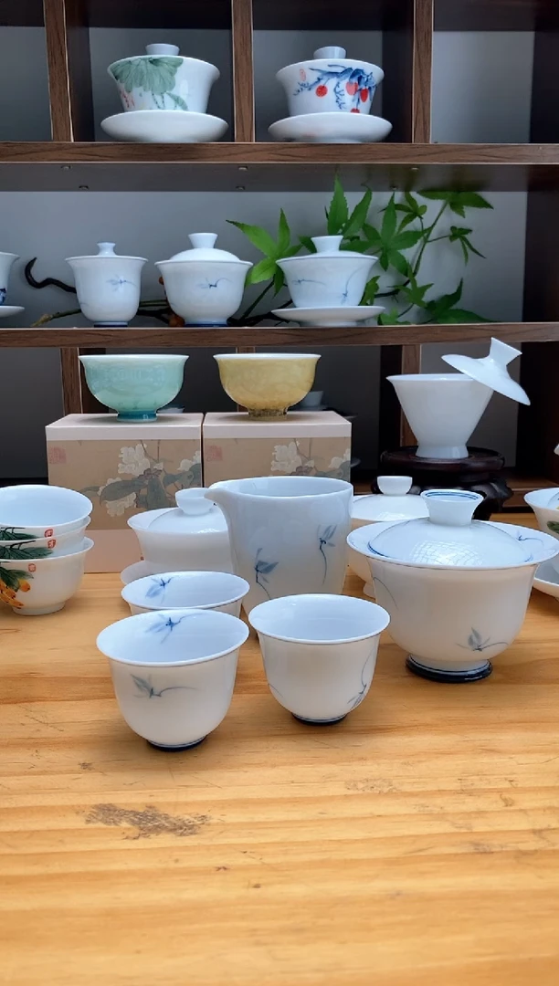 【闪购商品】纯手绘玉兰花大盖碗套装160CC盖碗+50CC杯子+公道杯