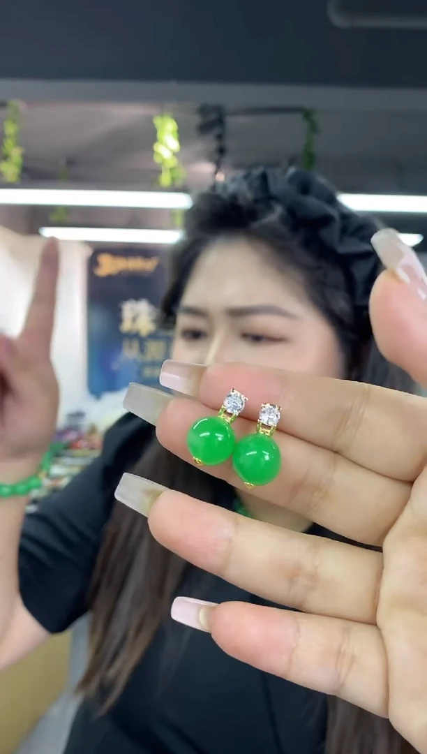 翡翠银S925镶嵌耳饰多样性发其一颜色微差