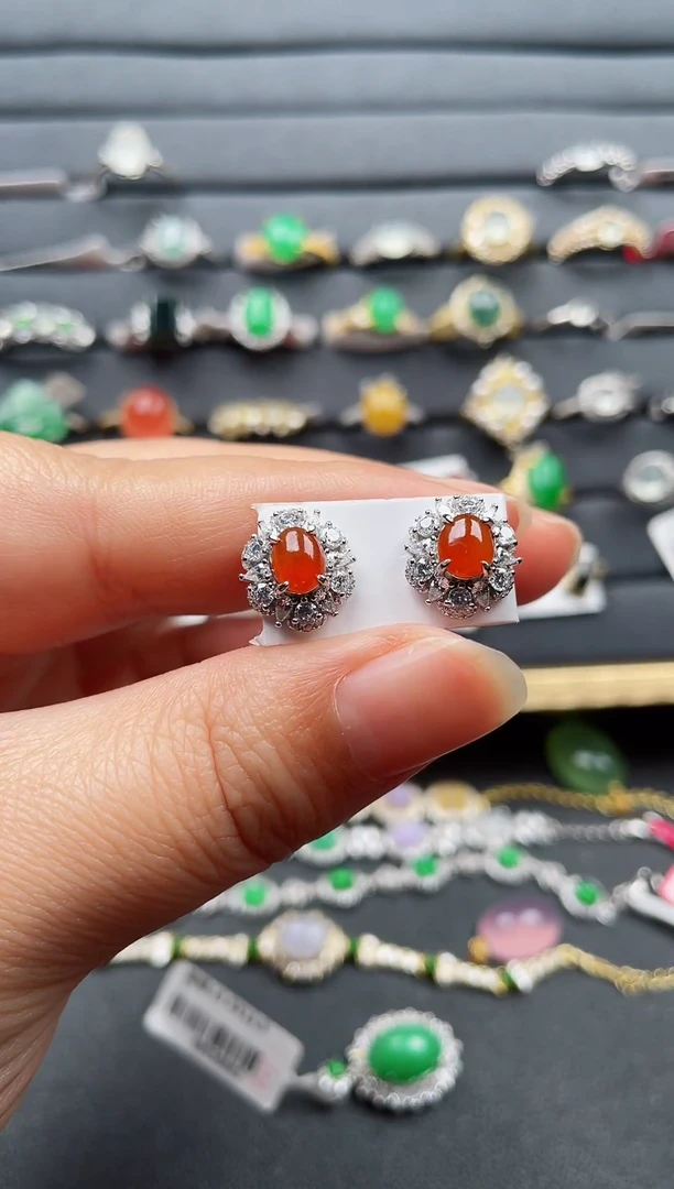 银S925镶嵌翡翠耳饰140