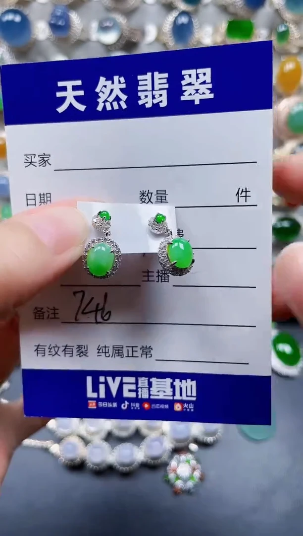 银S925镶嵌翡翠耳饰746