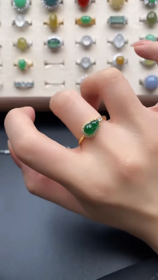 银S925镶嵌戒指翡翠一物一证一礼盒