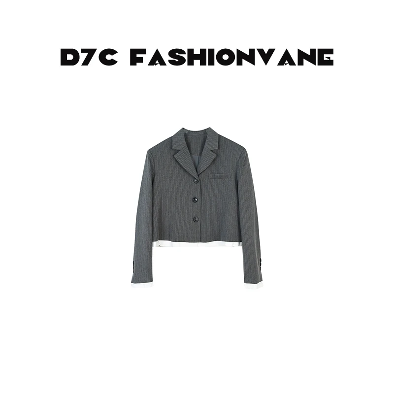 【婉婉】【财阀千金】新老钱学院风质感拉毛拼接竖条西装C01060502