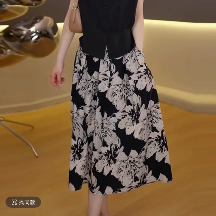 （春夏新品）轻奢花色半身裙女2025新款中长款气质洋气裙