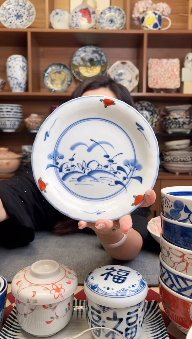 瓷片赤绘兔16cm碟子