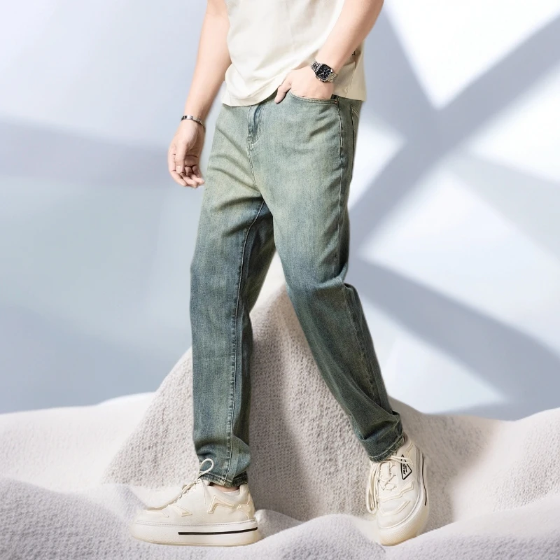 宾斯洛特时尚美式牛仔裤男士夏季新款弹力宽松直筒休闲长裤子男裤