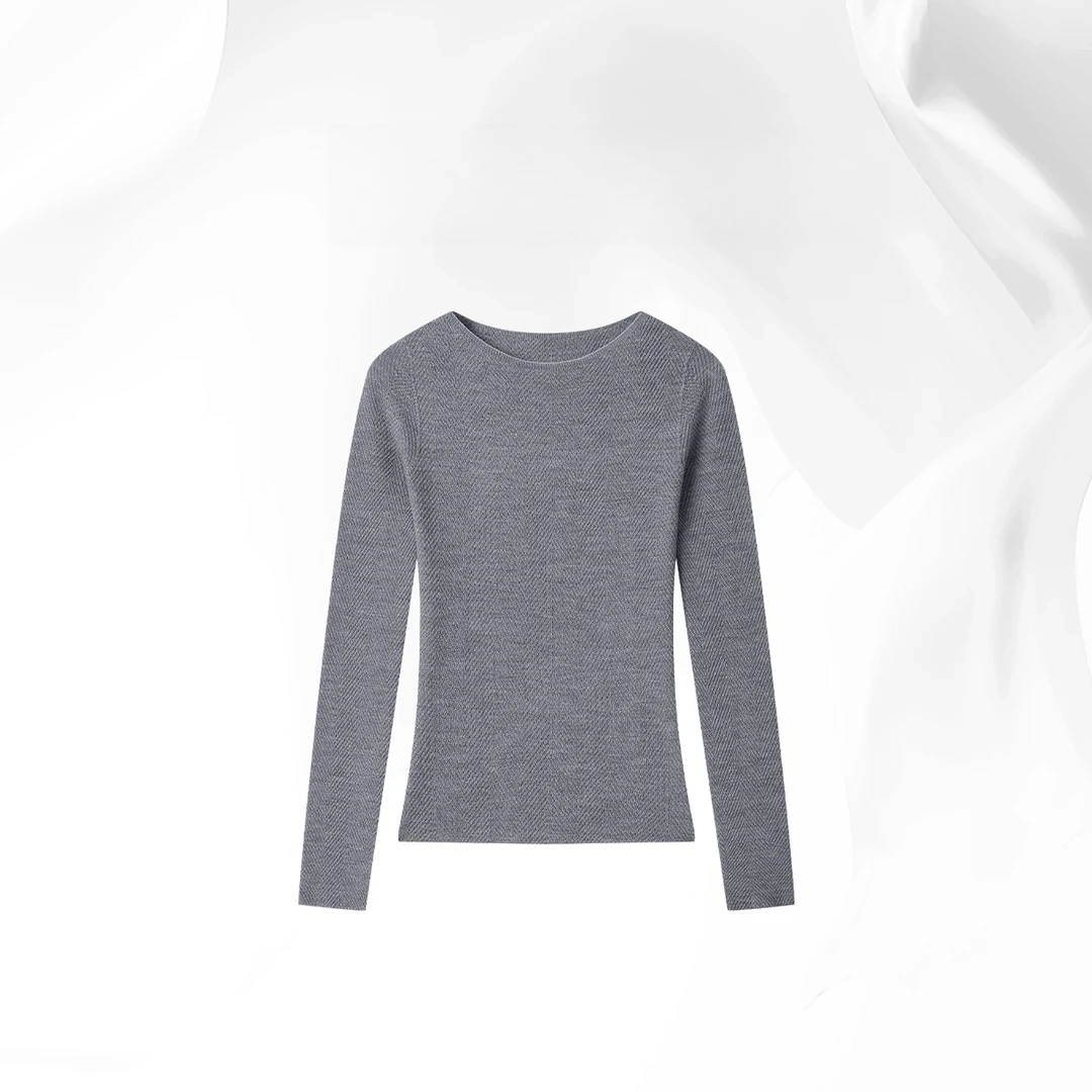 贝贝「温流纱」 “100羊毛”纯色百搭套毛衫长袖针织女一字领早秋新款