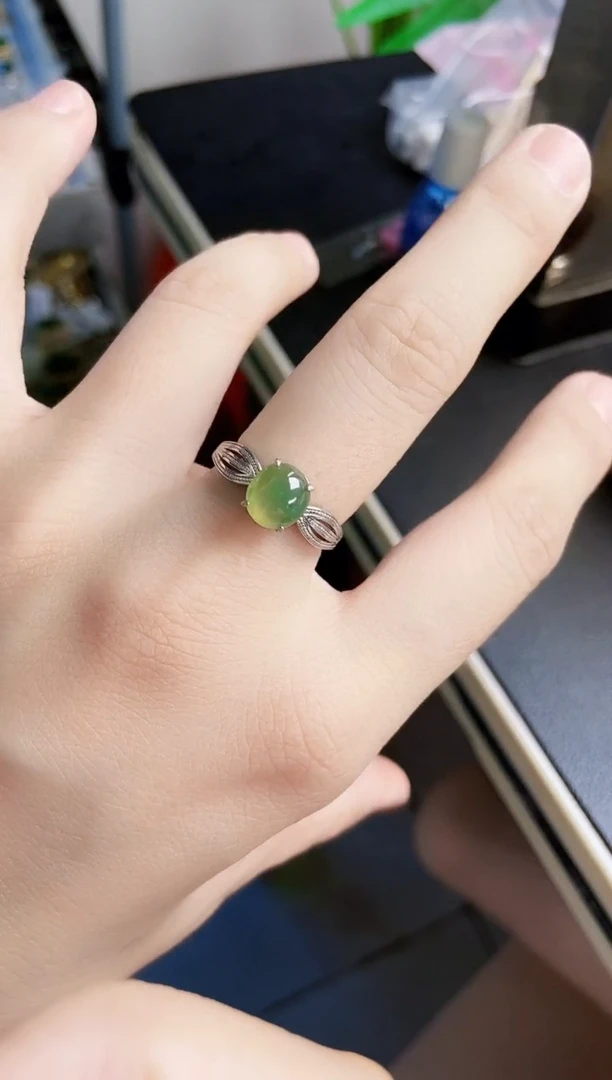 翡翠戒指银S925镶嵌12349