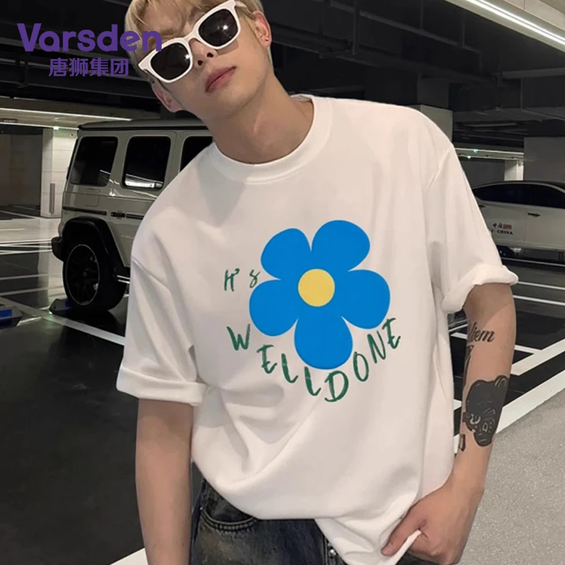 唐狮集团Varsden韩系鲜花印花短袖T恤男女夏季情侣半袖宽松上衣潮