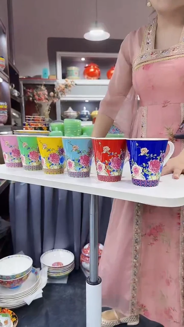 瓷片牡丹花卉杯子6只装景德镇陶瓷