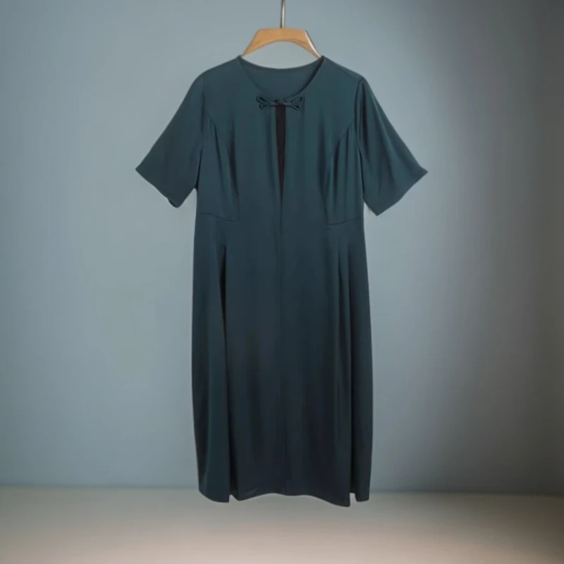 胖太太大码女装潮流夏季新品桑蚕丝100%纯色时尚连衣裙821205241