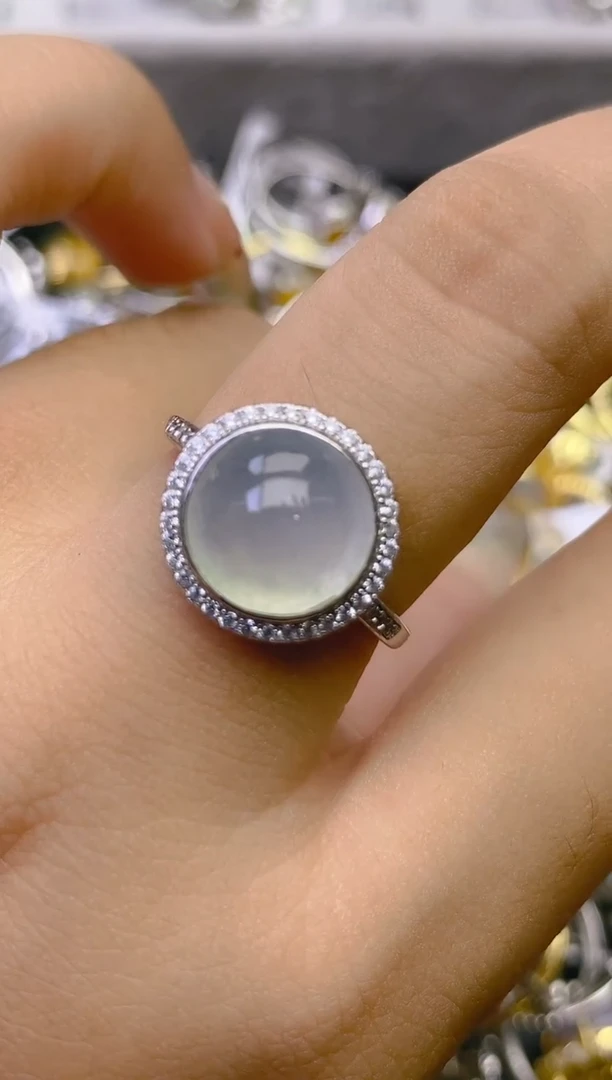 翡翠戒指银S925镶嵌百内无证书