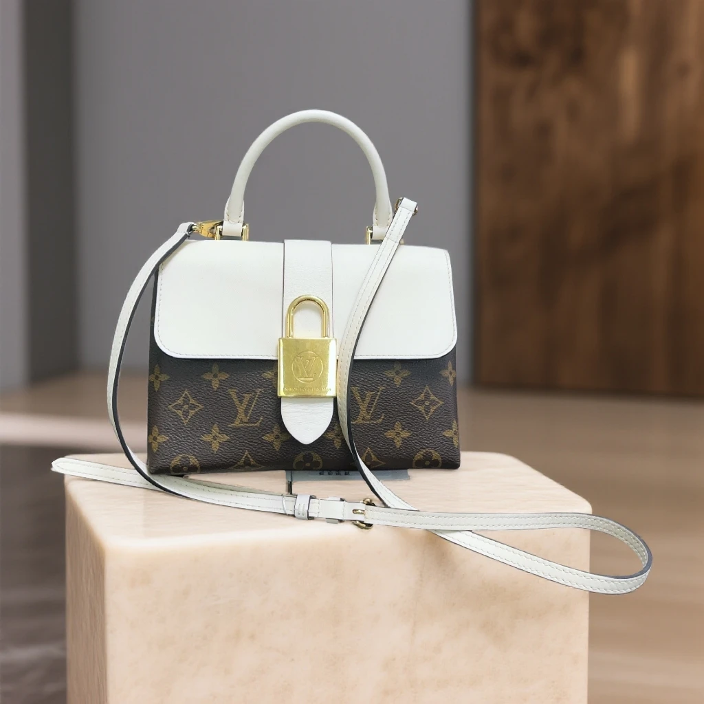95新 LouisVuitton/路易威登  老花拼白色锁头包  1826 9327