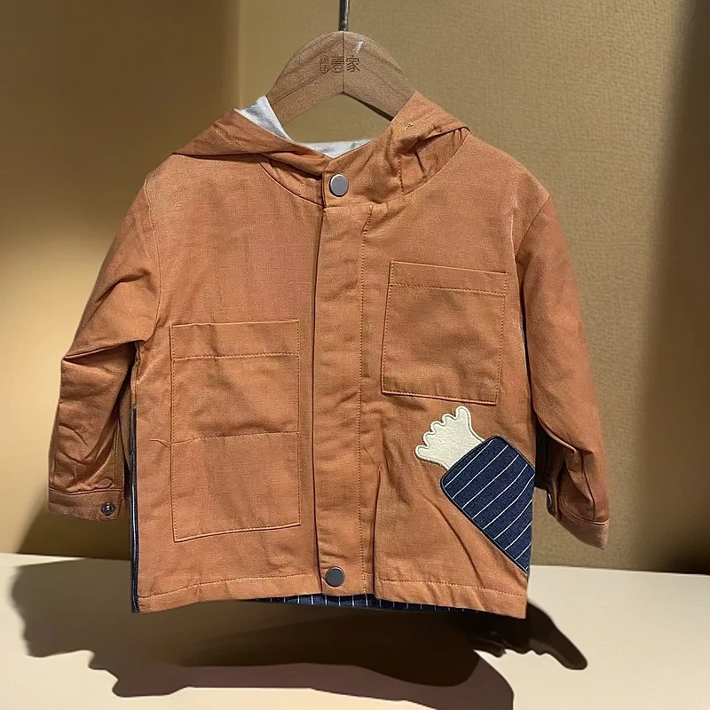 哎麻麻9131512韩版男宝春秋梭织外套连帽二层绣花潮酷痞帅童装