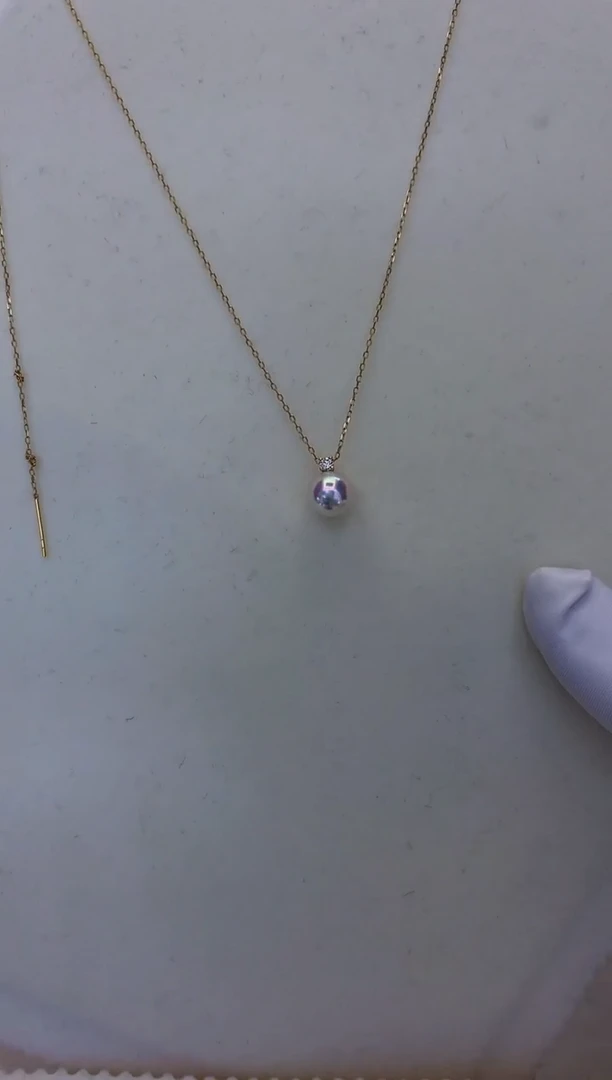 18K金镶嵌海水珍珠饰品7-8钻石王妃吊坠赠银链