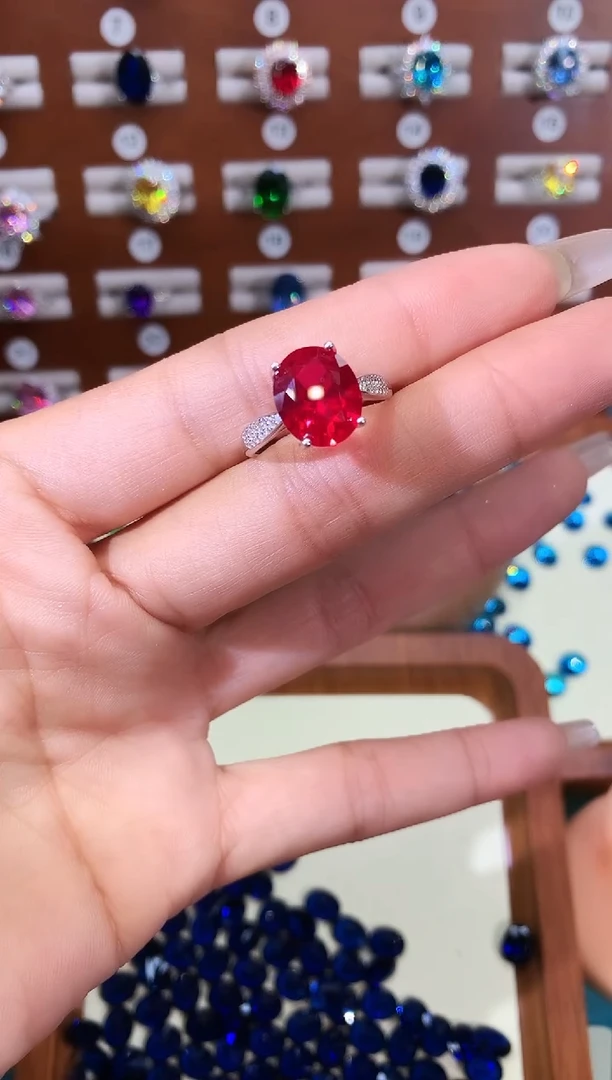 无925银鸽血红色戒指