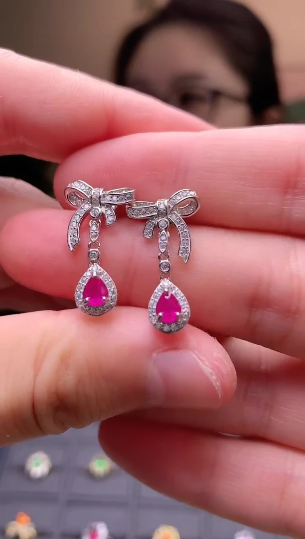 银S925镶嵌耳饰红宝石耳饰
