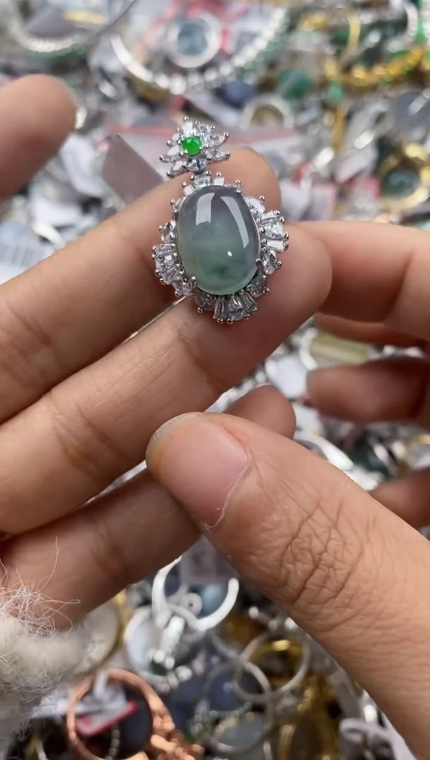 银S925镶嵌戒指翡翠7777---7