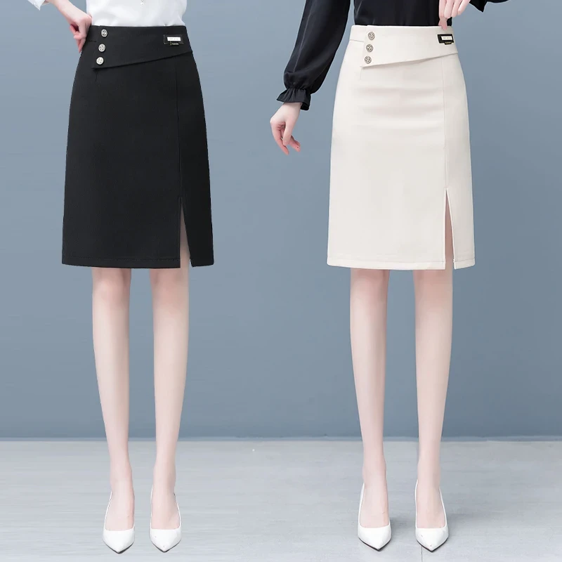 高腰包臀裙春季时尚气质半身裙显瘦开叉夏季中长裙职业一步裙半裙