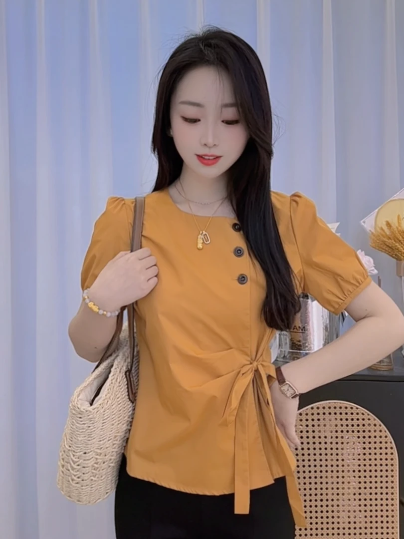 法式高级感上衣女夏季别致绝美小众设计感雪纺小衫