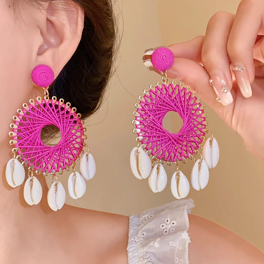 铜合金耳饰 夸张时尚复古捕梦网长款大气耳环气质彩色轻奢民族风