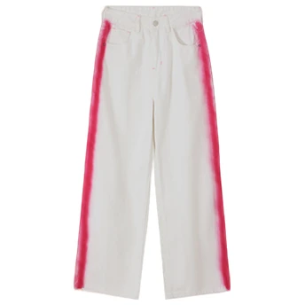 Q  简约时尚百搭直筒白色牛仔裤女士宽松长裤-8059