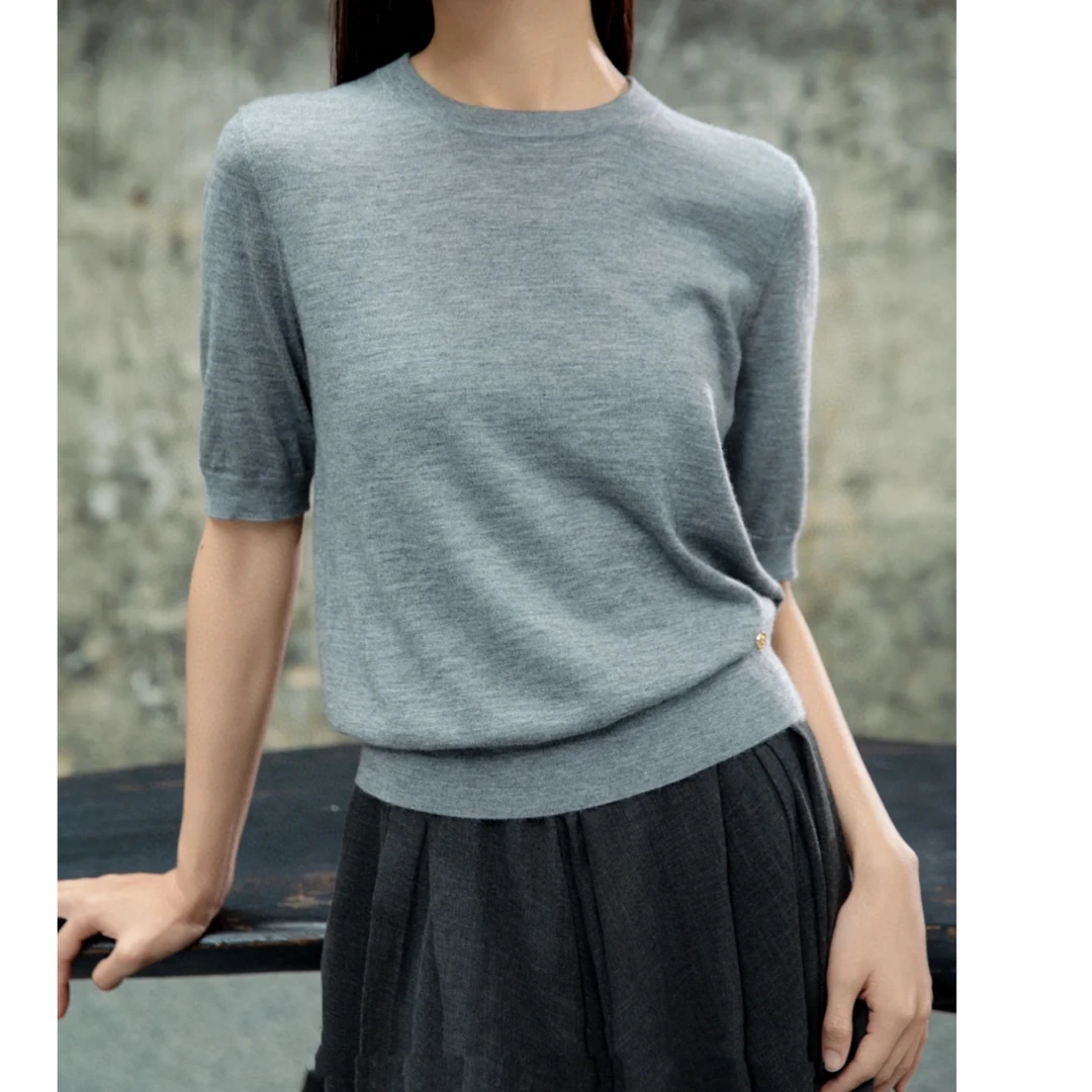 【小禾云感羊毛】 BIELLA德国扬子纱夏季精纺全羊毛短袖针织衫YA018