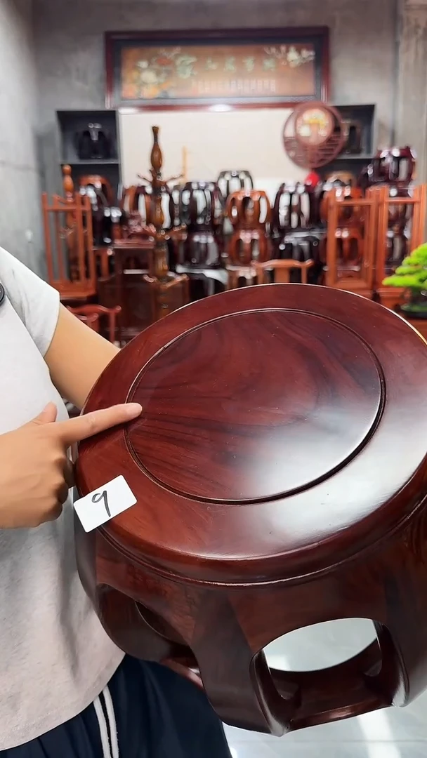 花梨木类家具【微瑕】胡桃色小号鼓凳9号