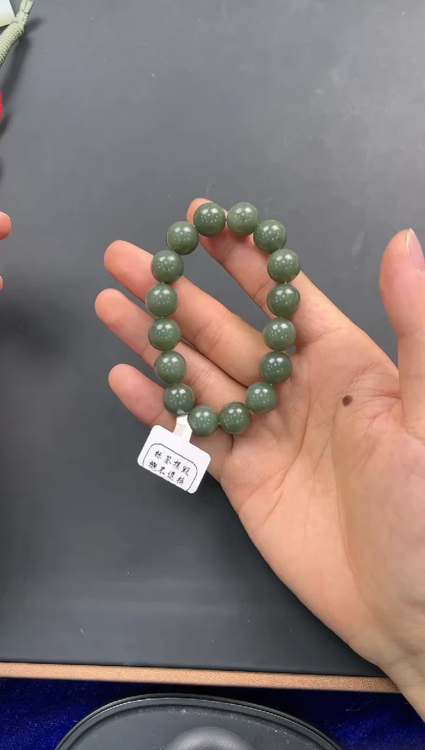 未镶嵌手串和田玉若羌青玉手串卡12微色差