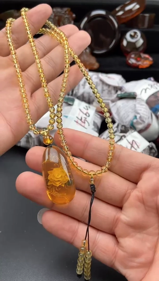 【闪购商品】琥珀颈饰未镶嵌蝶恋花毛衣链一套